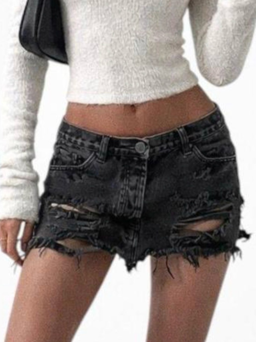 One Teaspoon Junkyard Distressed Black Wash Denim Mini Skirt